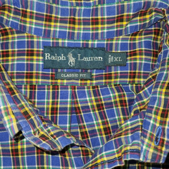 Ralph Lauren Custom Fit Blue Plaid Flannel Shirt - Picture 5 of 8